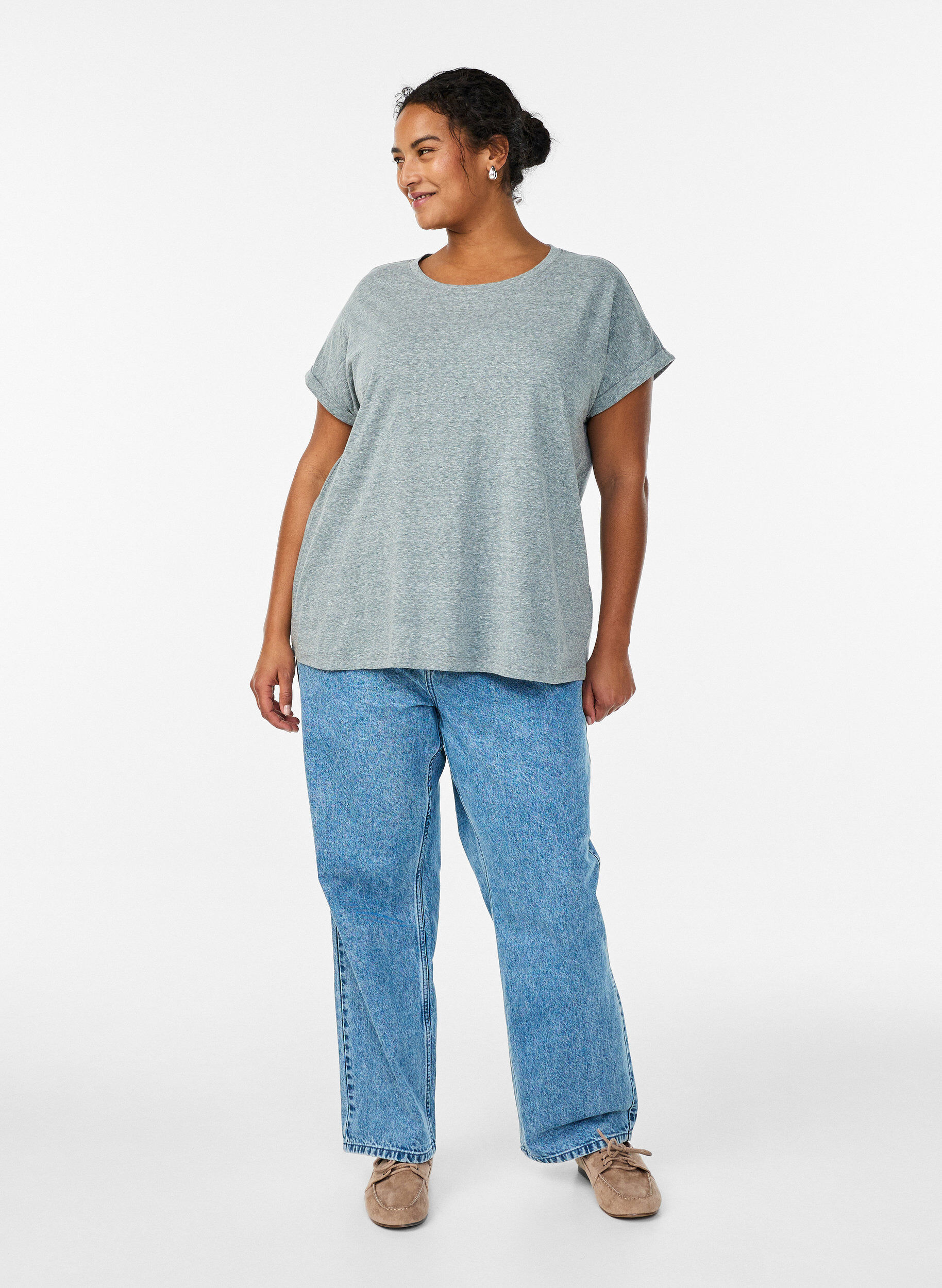 Zizzi Melerad t-shirt med korta &auml;rmar, Gr&ouml;n, Model image number 1