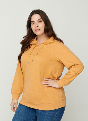 Sweatshirt med huva och tryck, Spruce Yellow Mel., Model image number 0