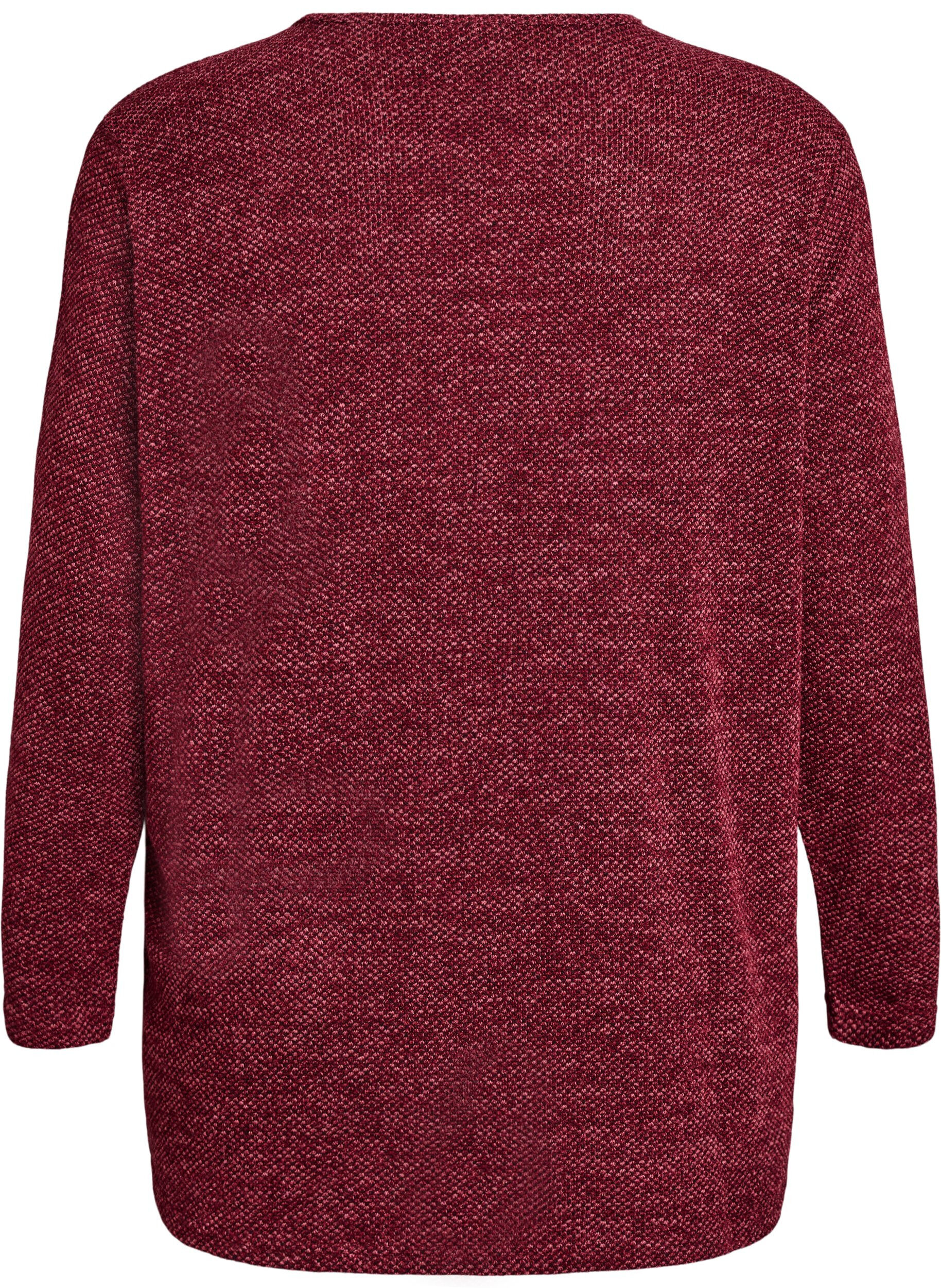 Zizzi L&aring;ng&auml;rmad blus med textur, M&ouml;rk Bordeaux, Packshot image number 1