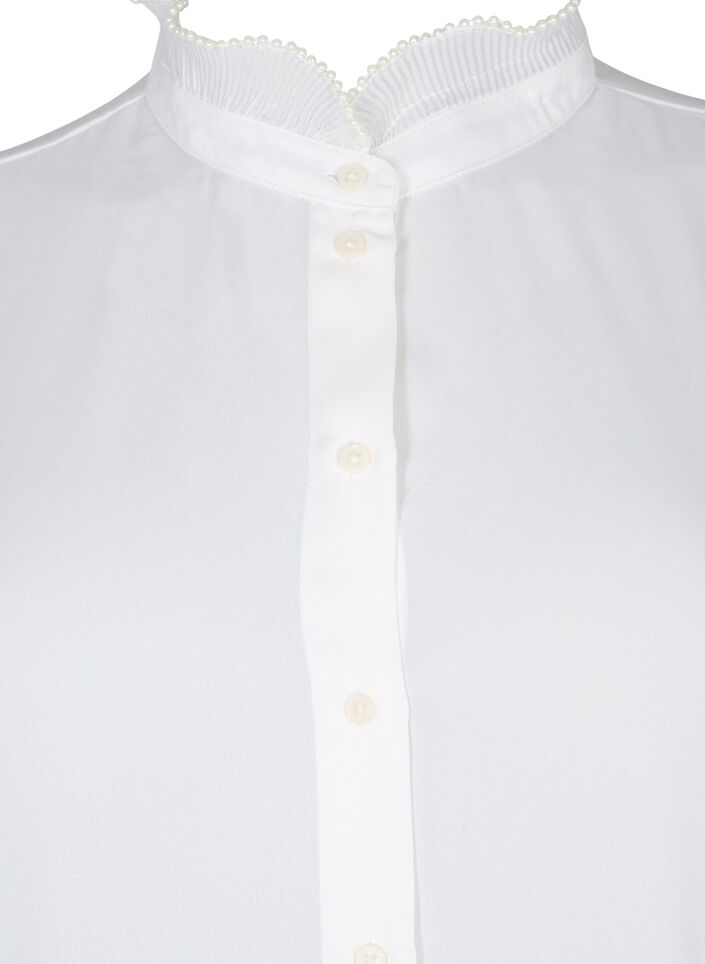 Skjortblus med volangdetaljer, Bright White, Packshot image number 2