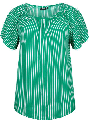 Randig blus i viskos med korta ärmar, J.Green/White Stripe, Packshot image number 0