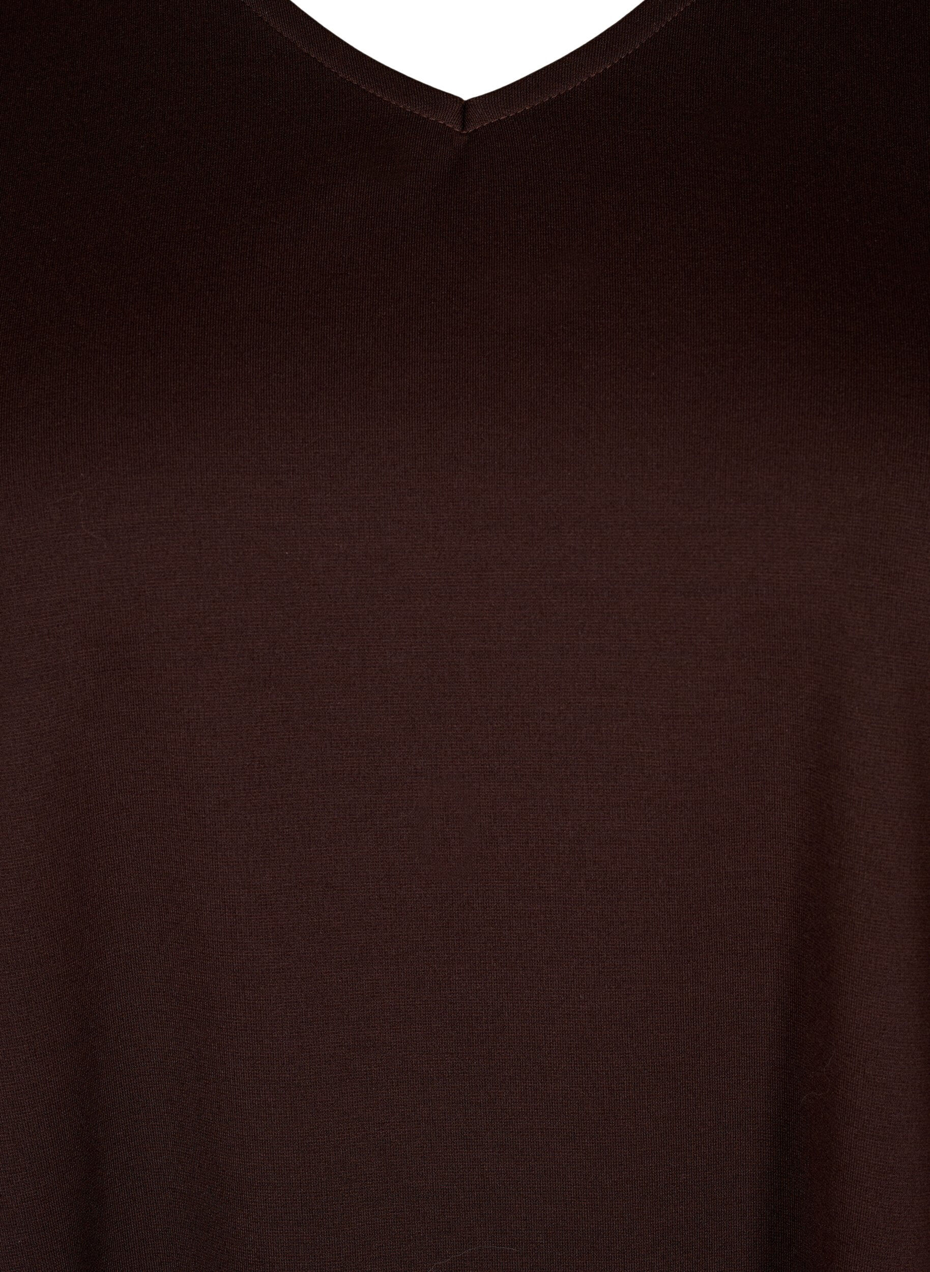 Zizzi Kl&auml;nning i enf&auml;rgad f&auml;rg med v-hals och 3/4-&auml;rmar, Coffee Bean, Packshot image number 2