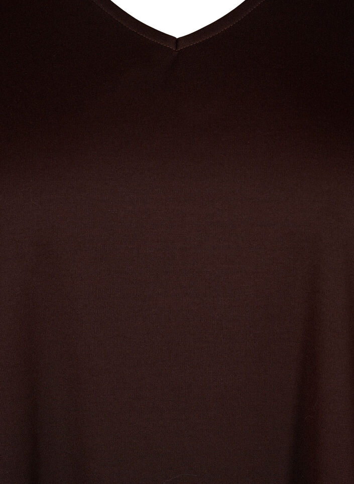 Klänning i enfärgad färg med v-hals och 3/4-ärmar, Coffee Bean, Packshot image number 2