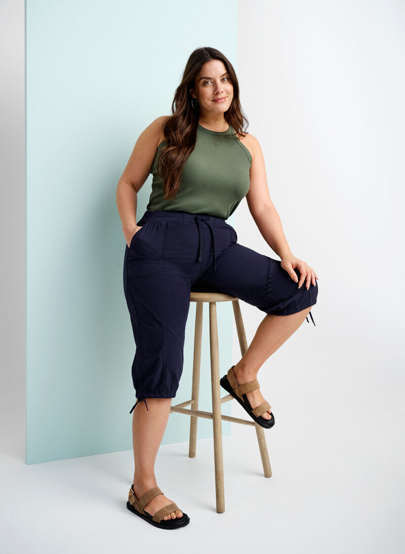 Capribyxor i bomull, Bl&aring;, Image image number 0