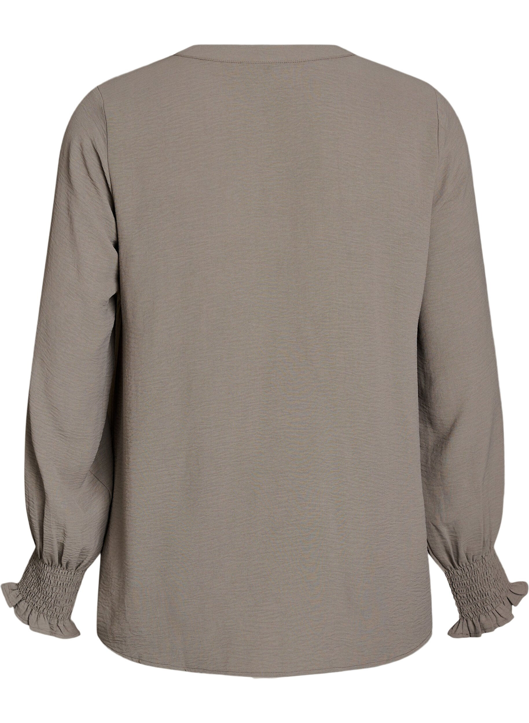 ZizziBlus med smockade manschetter och v-ringning, Beige, Packshot image number 1
