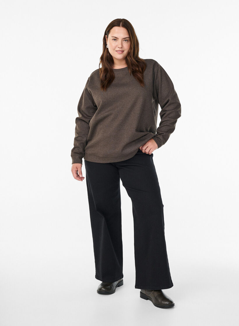 Sweatshirt med rund halsringning, Brun, Model image number 1