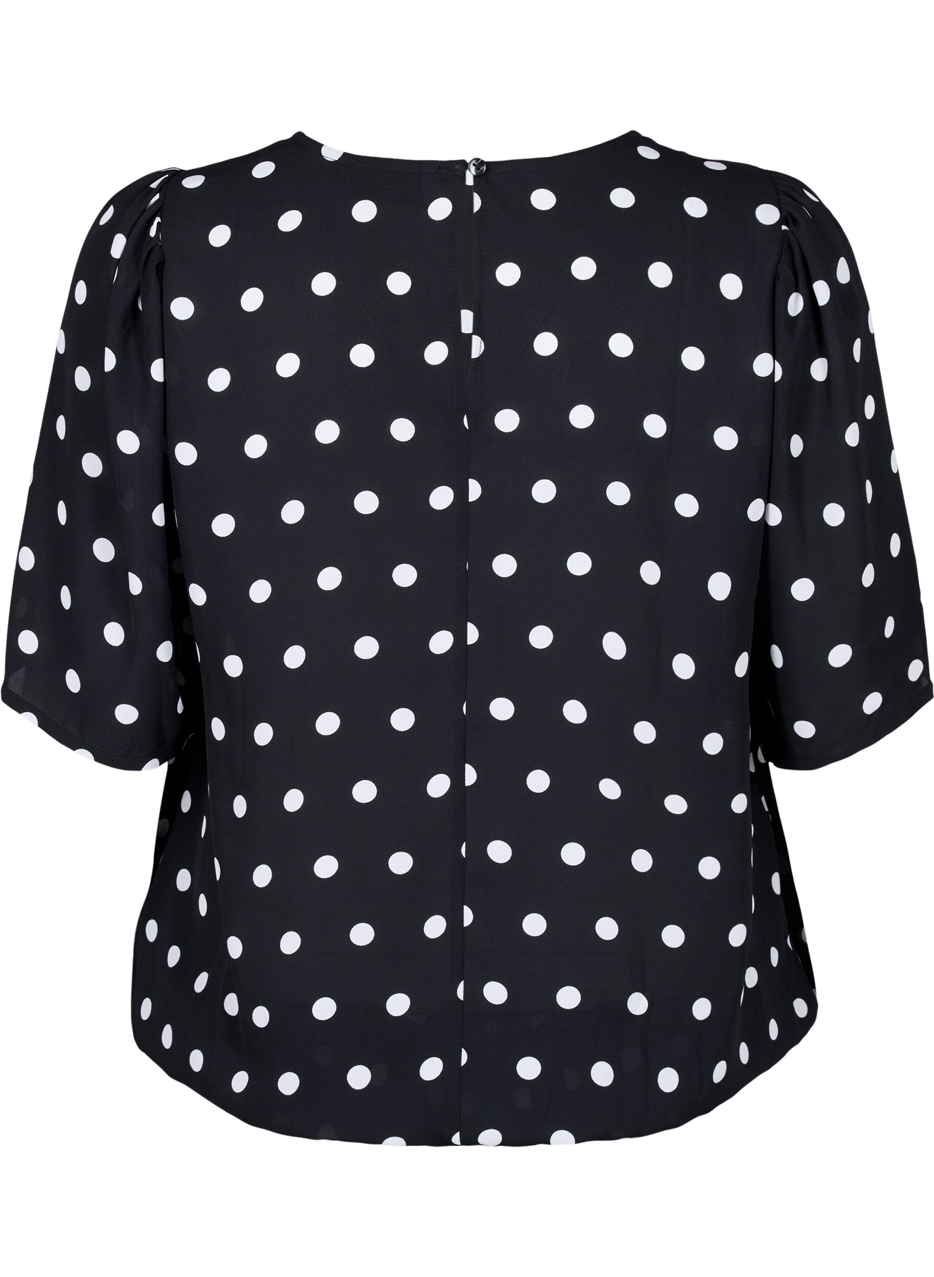 Zizzi Prickig blus med korta &auml;rmar, Black W. White Dot, Packshot image number 1