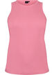 Ribbad topp i bomull med h&ouml;g hals, Rosa, Packshot image number 0