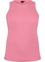 Ribbad topp i bomull med h&ouml;g hals, Rosa