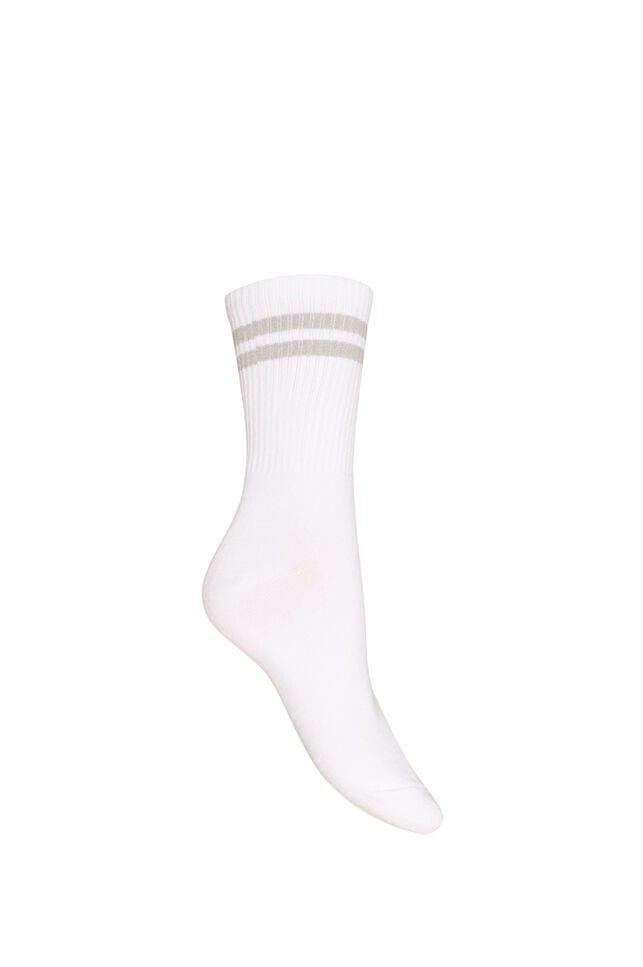 Randiga strumpor i bomull, Vit, Packshot image number 1