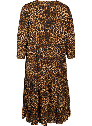 Midiklänning i viskos med 3/4 ärmar och leopardmönster, Raw Umber AOP, Packshot image number 1