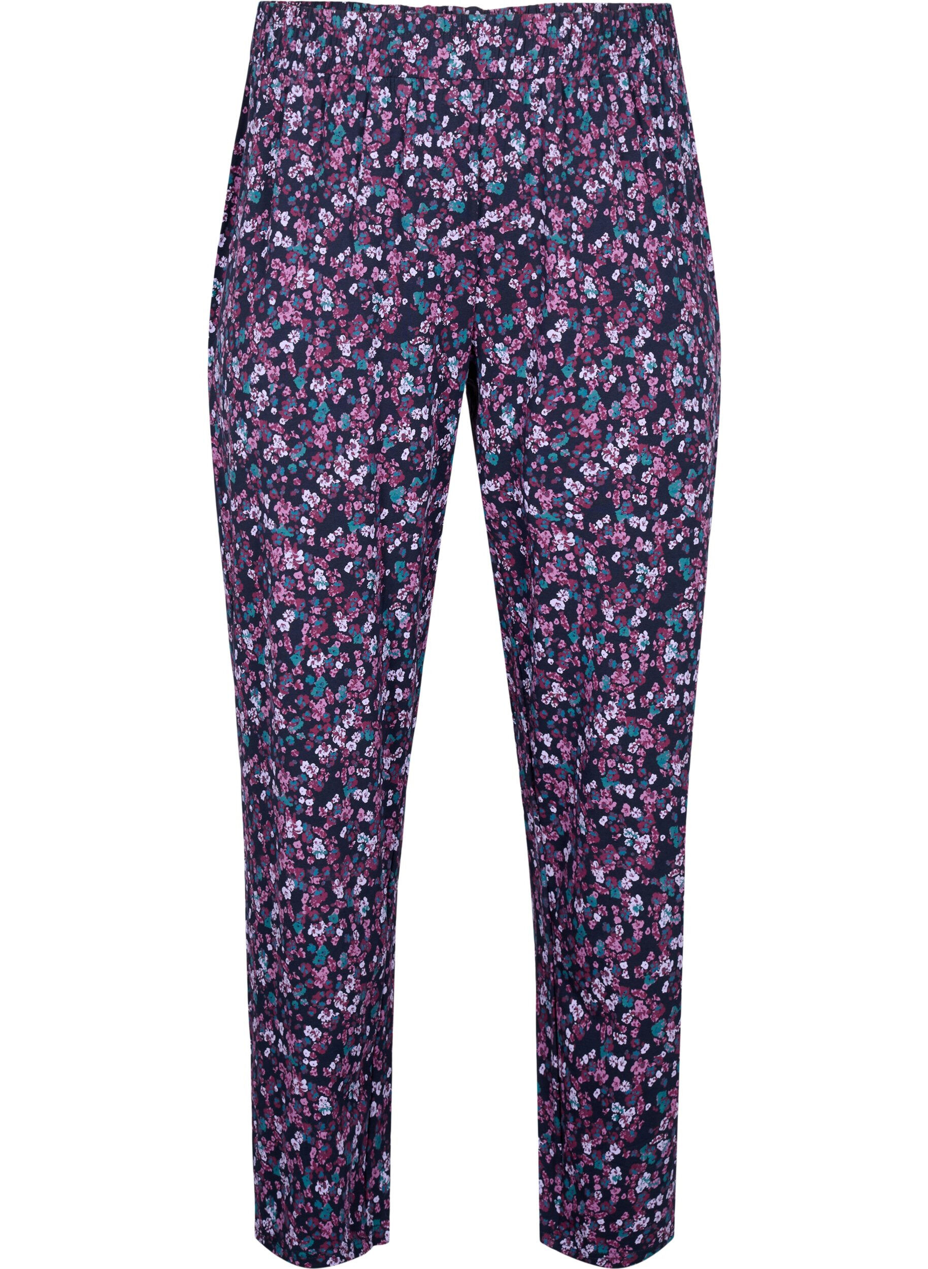 ZizziBomullspyjamasbyxor med tryck, Bl&aring;, Packshot image number 0