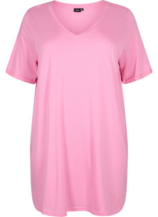 Enfärgad oversize t-shirt med v-hals, Rosebloom, Packshot image number 0
