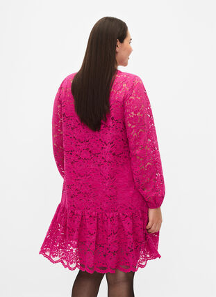 Spetsklänning med knappar och a-linjeform, Festival Fuchsia, Model image number 1