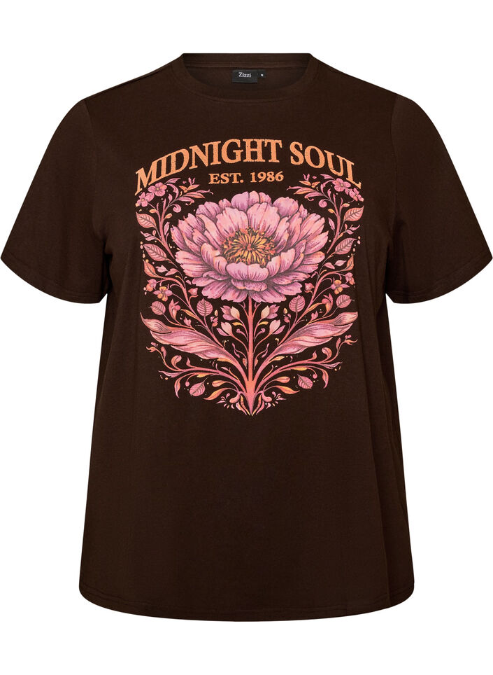 T-shirt i ekologisk bomull med tryck framtill, Brun, Packshot image number 0