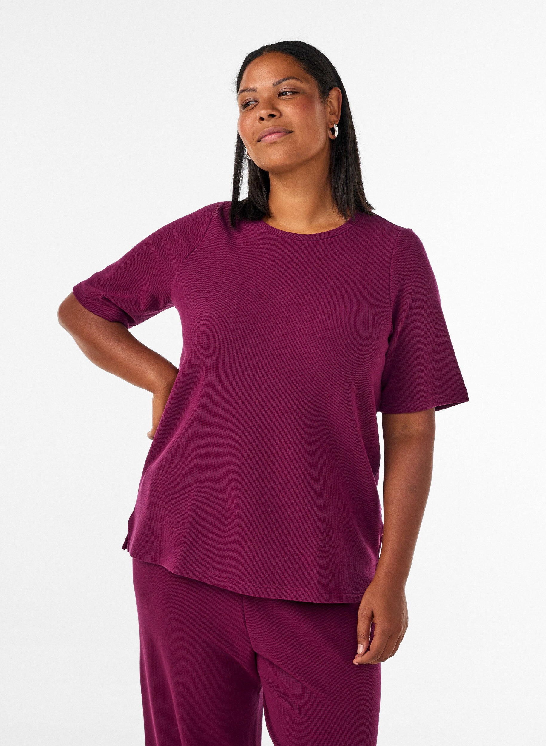 ZizziStrukturerad blus med armb&aring;gsl&aring;nga &auml;rmar, R&ouml;d, Model image number 0