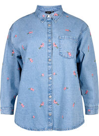 Jeansskjorta med broderade blommor