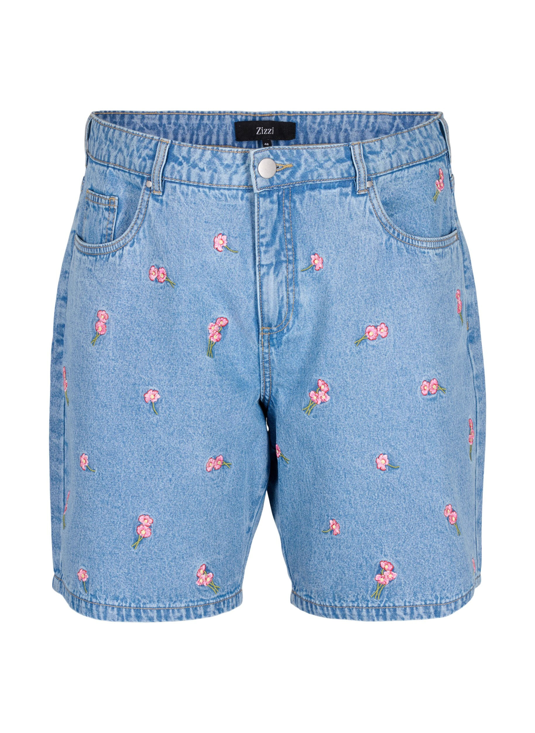 Zizzi Jeansshorts med broderade blommor, Bl&aring;, Packshot image number 0