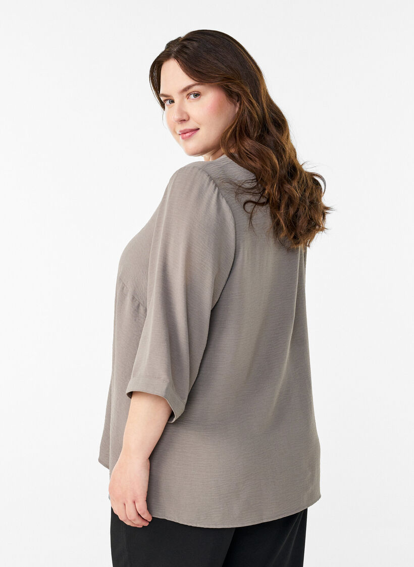 Skjortblus med v-ringning och 3/4-&auml;rm, Beige, Model image number 2