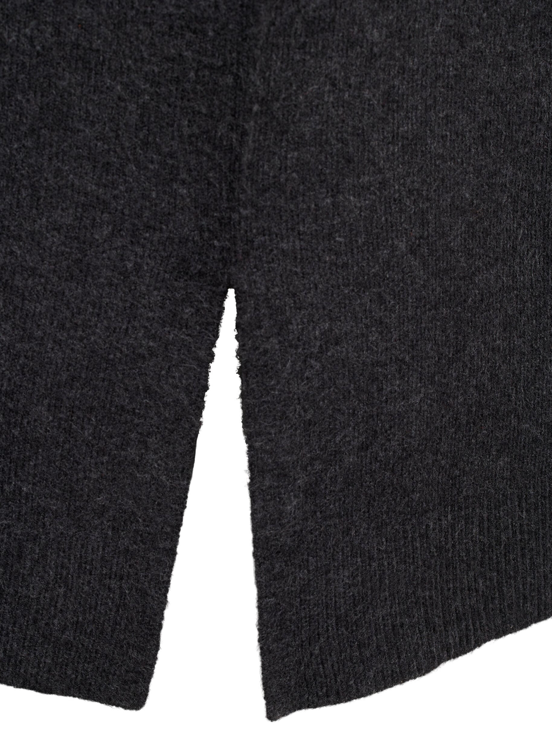 Zizzi L&aring;ng stickad kofta med fickor, Dark Grey Melange, Packshot image number 3