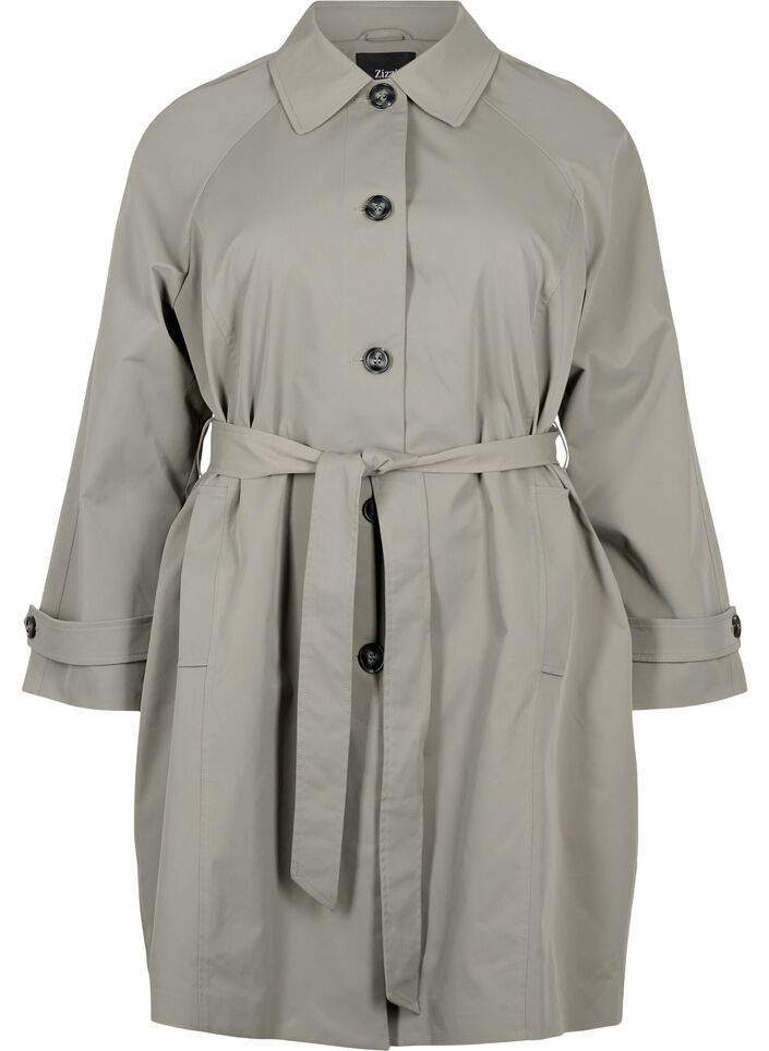 Trenchcoat med fickor och skärp, Sea Spray, Packshot image number 0