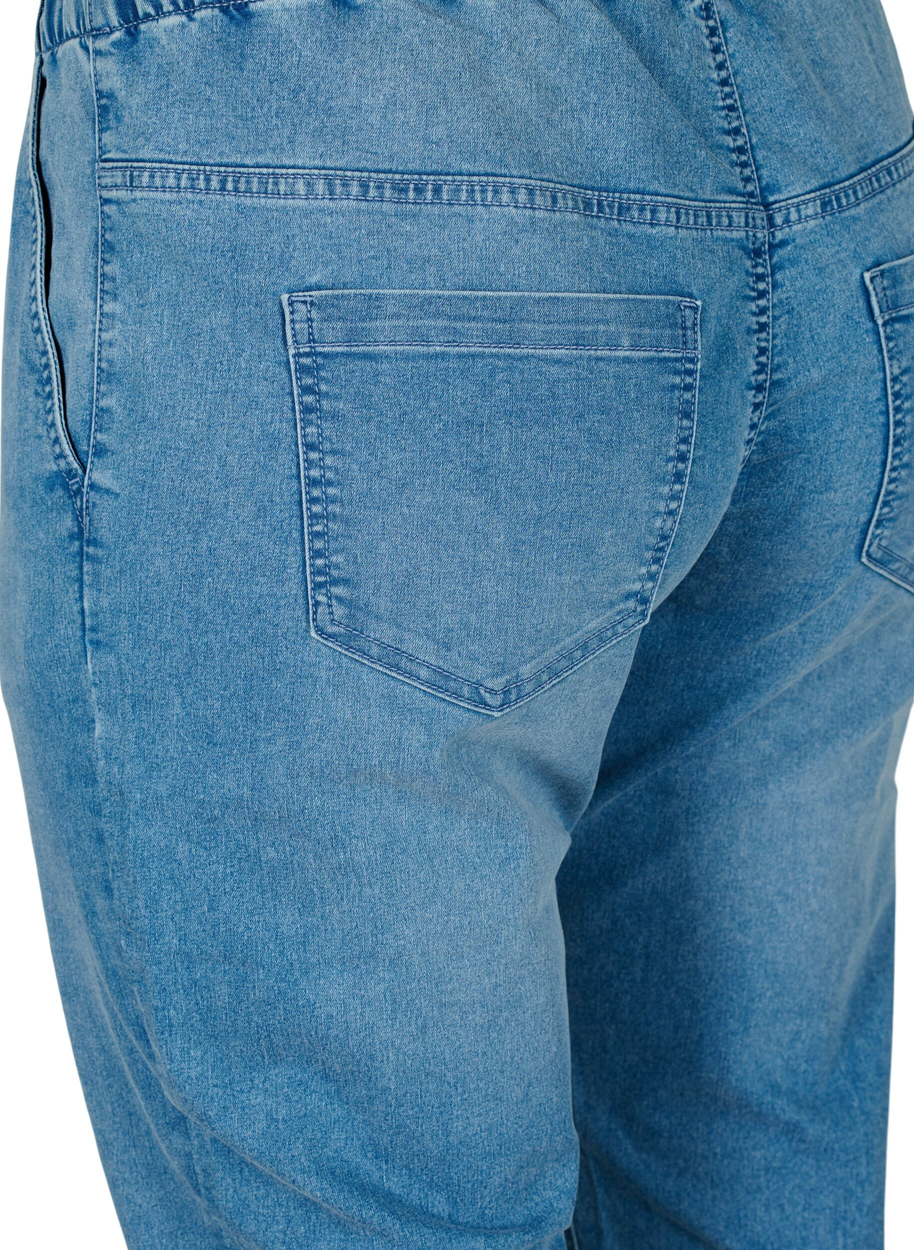 ZizziJoggingbyxor i denim med fickor, Bl&aring;, Packshot image number 3