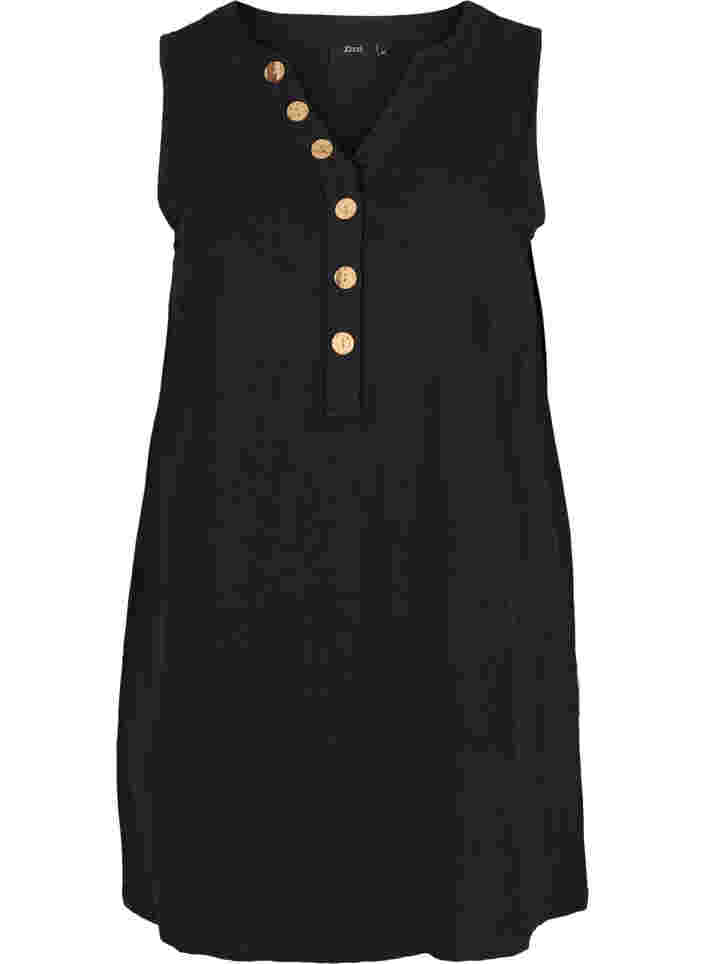 Ärmlös bomullstunika med knappar, Black, Packshot image number 0