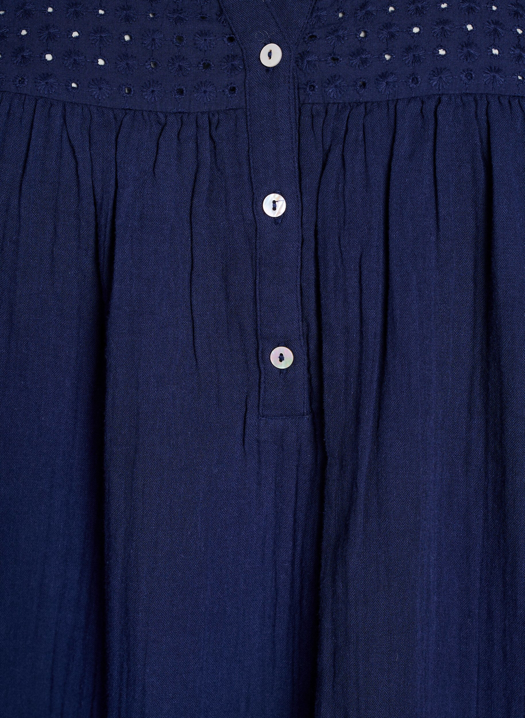 ZizziTunika i bomullsmuslin med broderie anglaise, Bl&aring;, Packshot image number 2