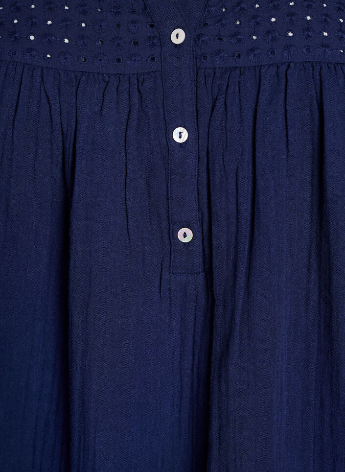 Tunika i bomullsmuslin med broderie anglaise, Bl&aring;, Packshot image number 2