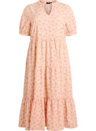 Ankell&aring;ng kl&auml;nning med korta &auml;rmar och volanger i etapper, Gul