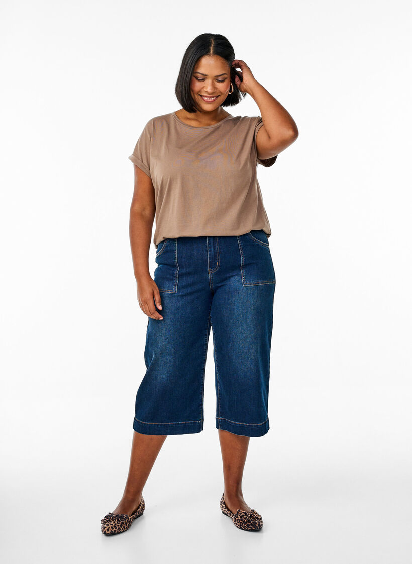 Kortärmad t-shirt i bomullsmix, Brun, Model image number 1