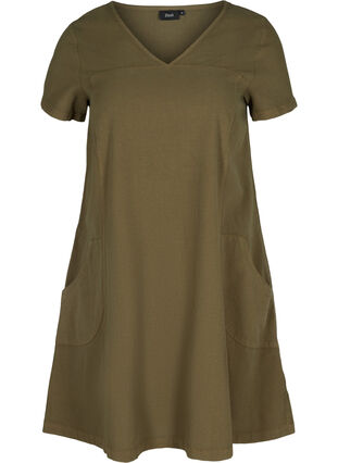 Kortärmad klänning i bomull, Ivy Green, Packshot image number 0