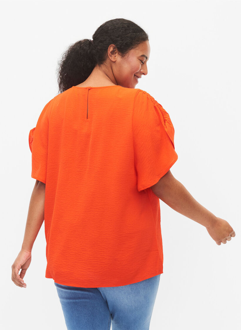 Kortärmad blus med rynkor, Orange.com, Model image number 1