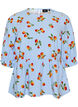 Blus i bomull med tomatm&ouml;nster och peplum, Bl&aring;, Packshot image number 0