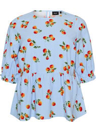Blus i bomull med tomatm&ouml;nster och peplum, Bl&aring;
