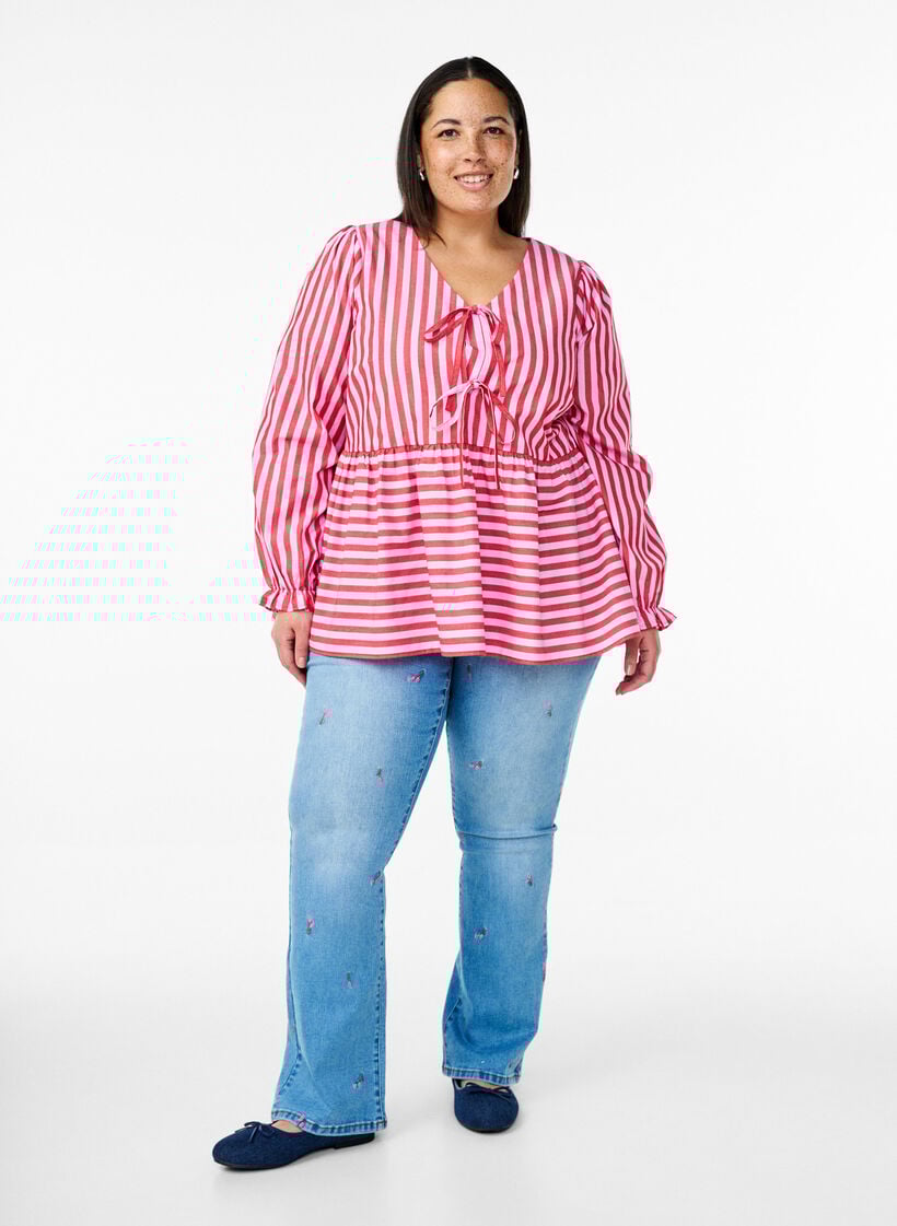 Bootcut-jeans med broderade blommor, Blå, Model image number 0