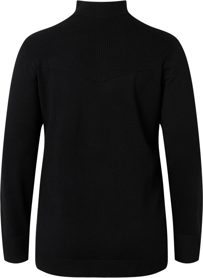 Pullover i viskos med hög hals och dragkedja, Black, Packshot image number 1