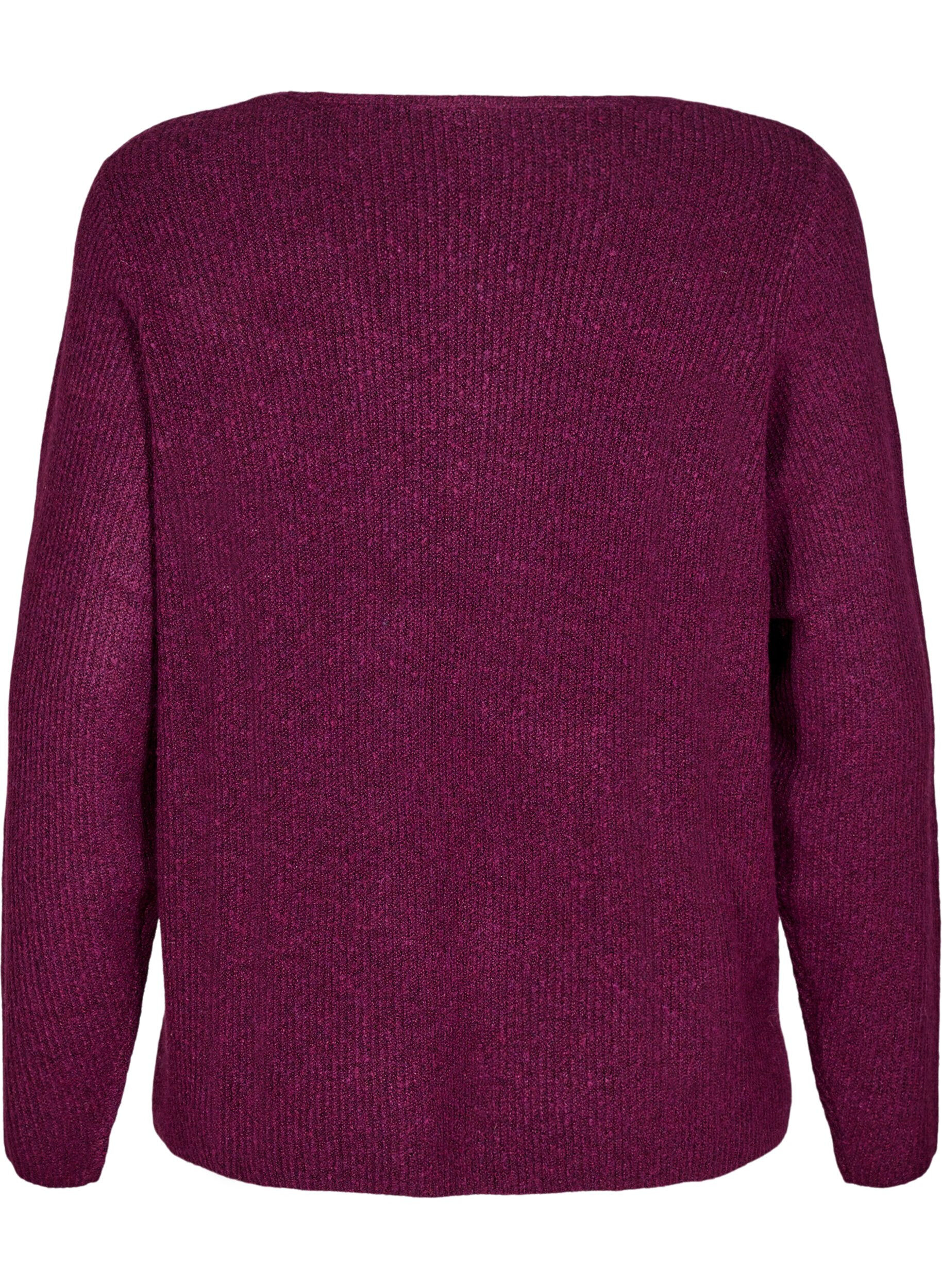 Zizzi Stickad blus med v-ringning och l&aring;nga &auml;rmar, Potent P. Black Mel., Packshot image number 1