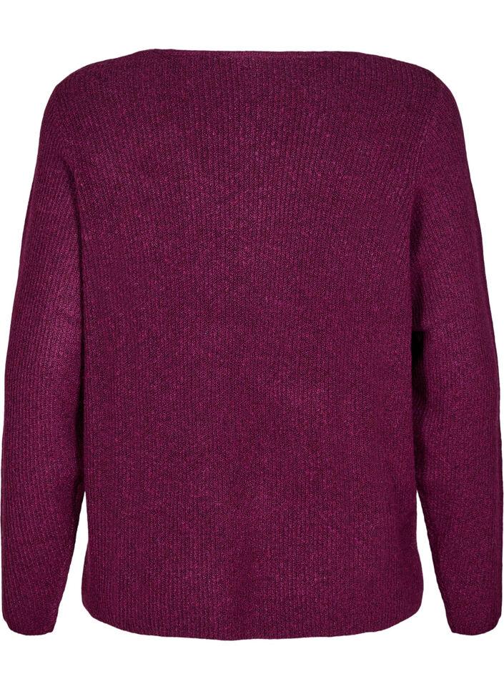 Stickad blus med v-ringning och långa ärmar, Potent P. Black Mel., Packshot image number 1