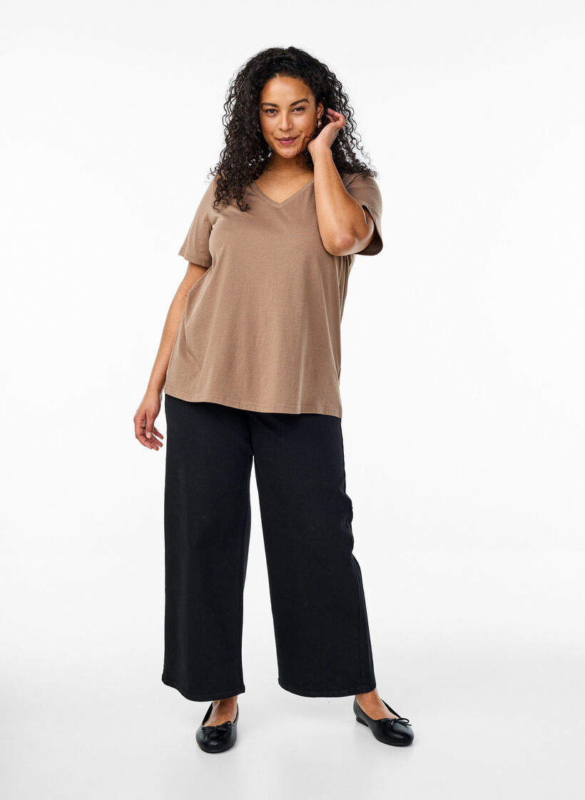 T-shirt med v-ringning, Brun, Model image number 1