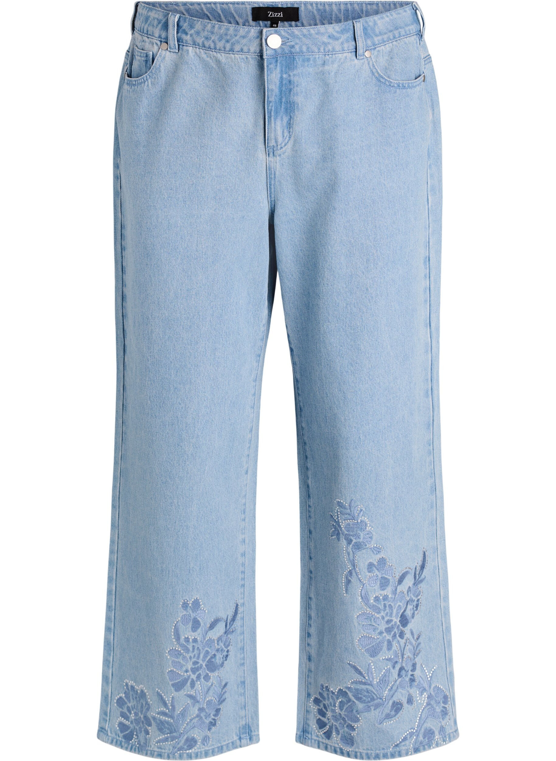 Myra jeans med bred passform och blomdetaljer