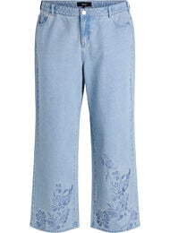 Myra jeans med bred passform och blomdetaljer, Bl&aring;