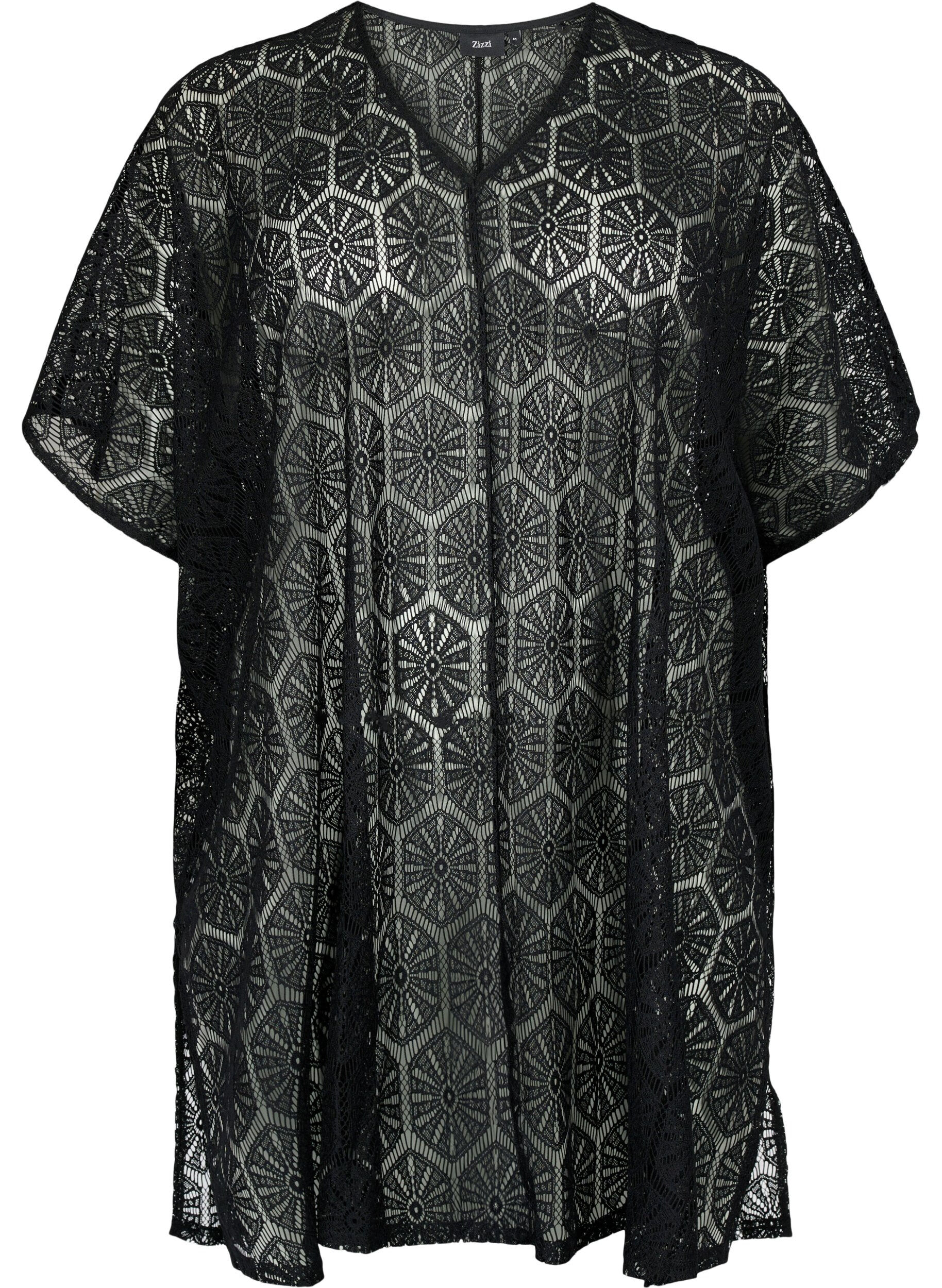 Zizzi Kaftan-strandkl&auml;nning med h&aring;lm&ouml;nster, Black, Packshot image number 0