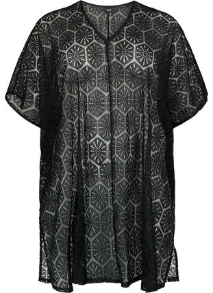Kaftan-strandklänning med hålmönster, Black, Packshot image number 0
