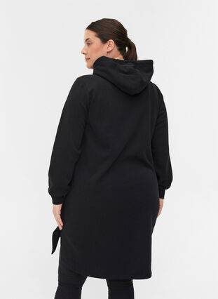 Sweatshirtklänning med huva och slits, Black, Model image number 1