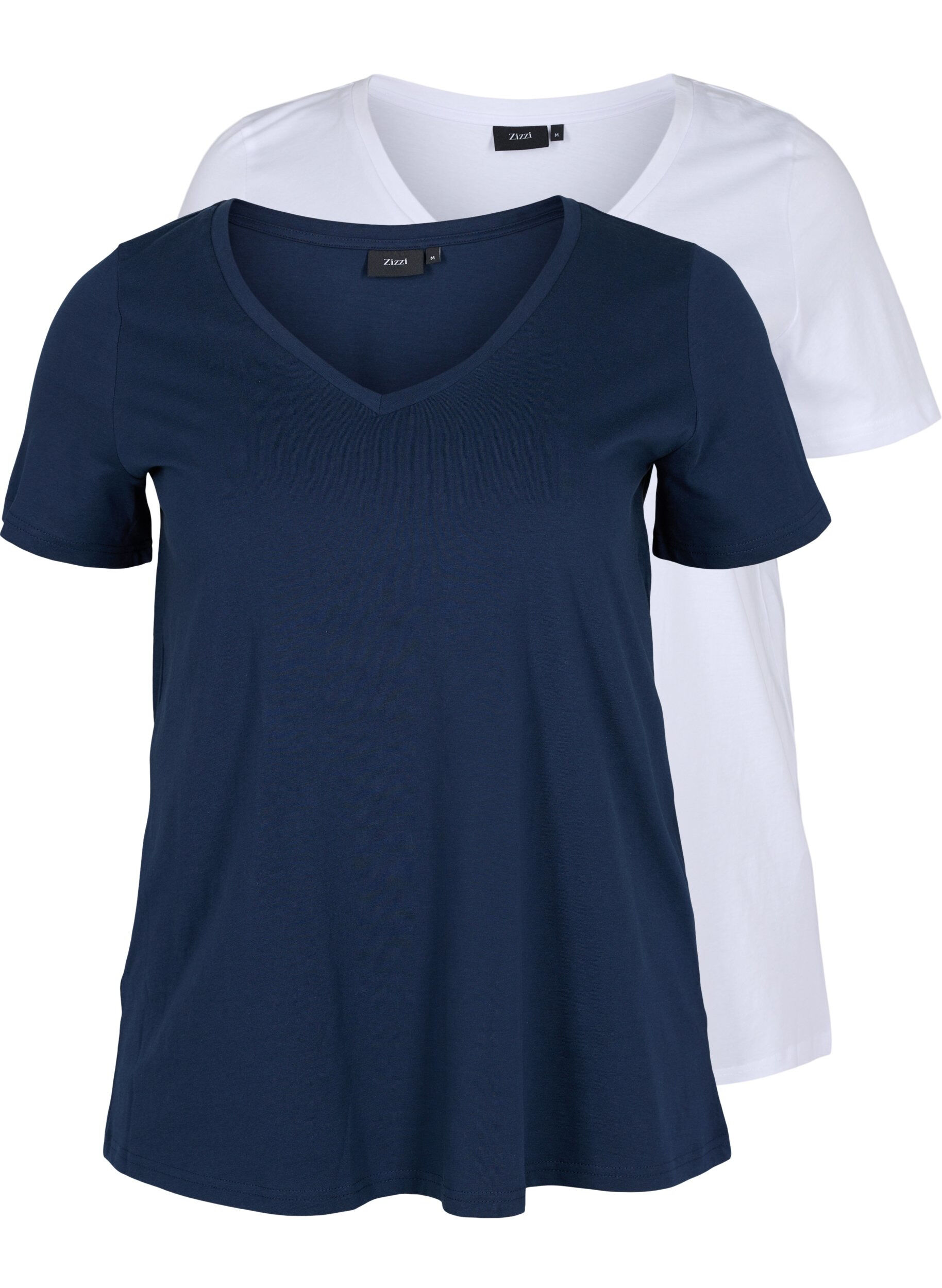 Zizzi 2-pack t-shirt i bomull, Navy B/B White, Packshot image number 0