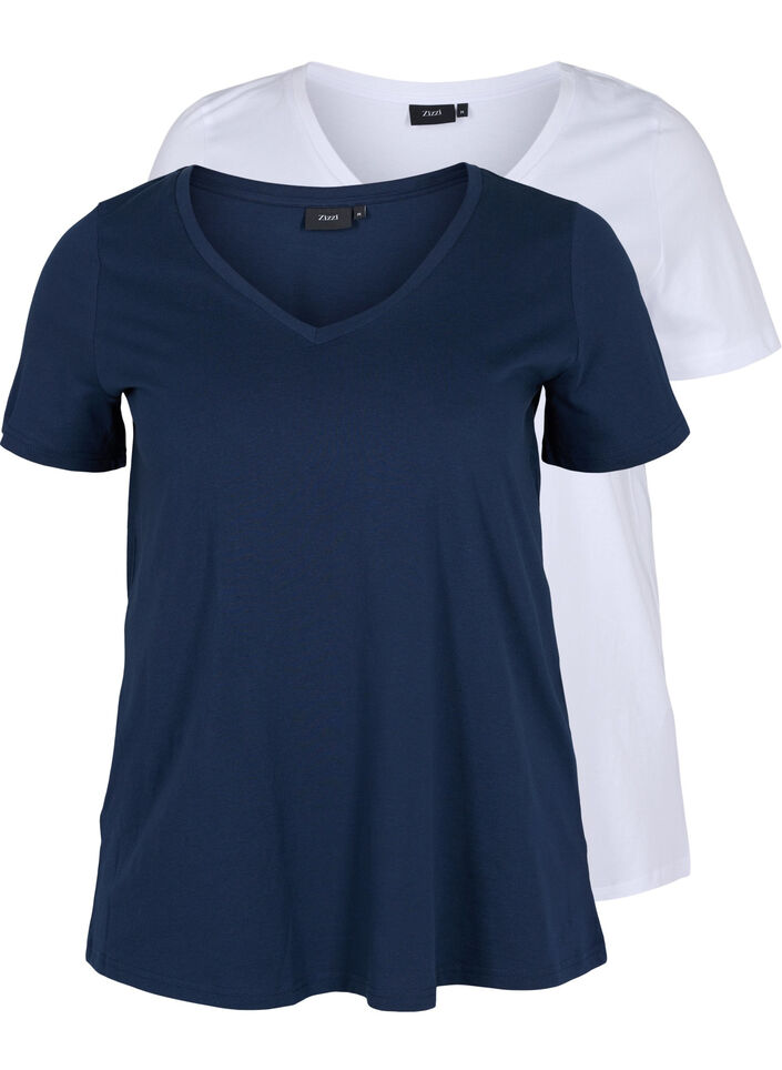 2-pack t-shirt i bomull, Navy B/B White, Packshot image number 0
