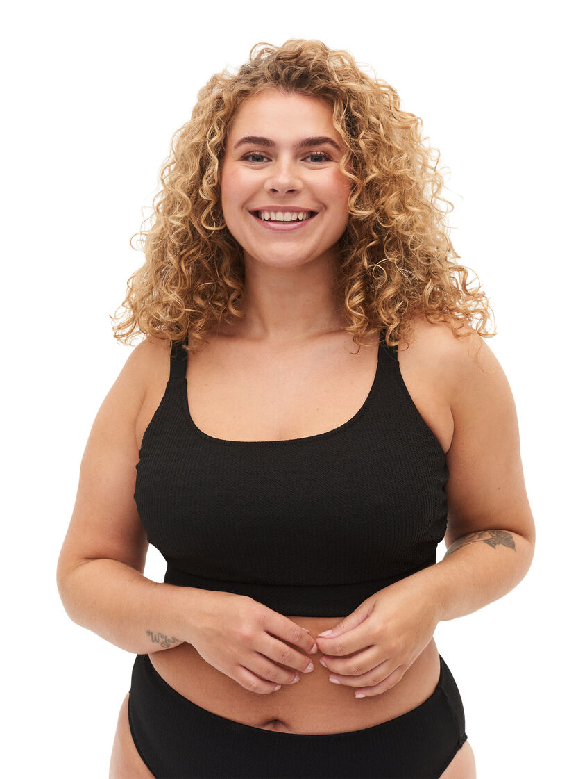 Bikinitopp med cr&ecirc;pestruktur, Black, Model image number 2