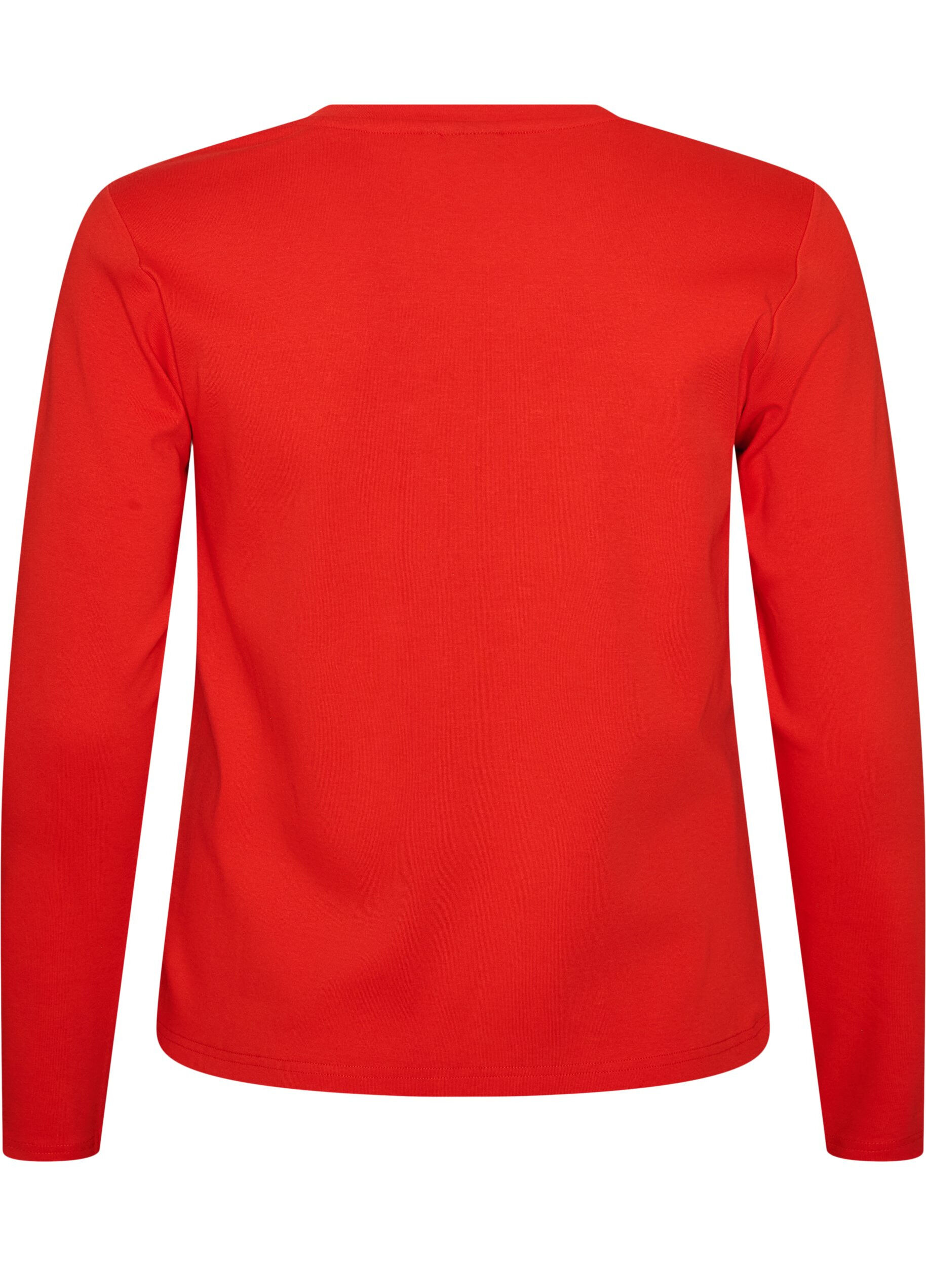 ZizziL&aring;ng&auml;rmad bas-T-shirt med rund hals, R&ouml;d, Packshot image number 1