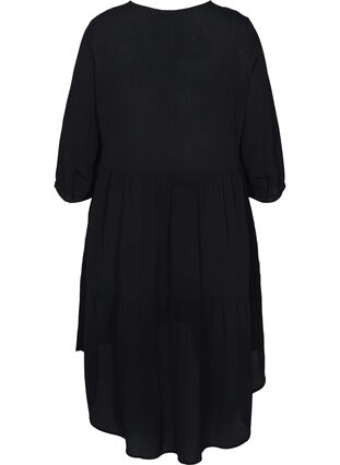 A-linjeformad viskosklänning med 3/4-ärmar, Black, Packshot image number 1
